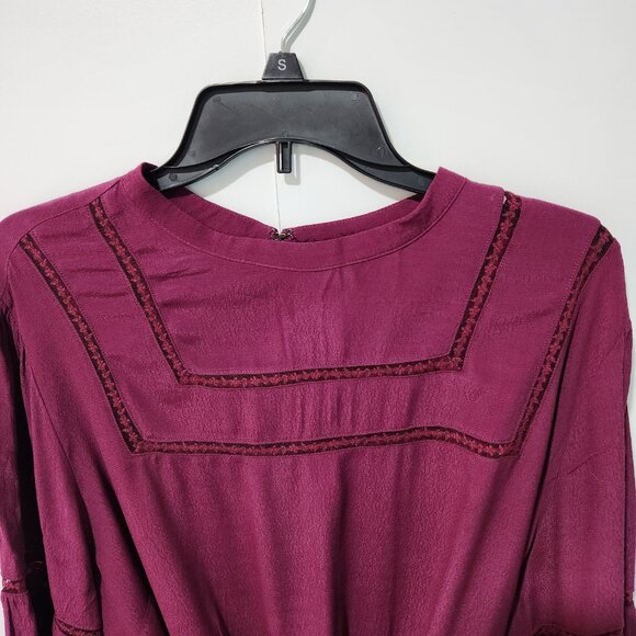 GAP Women's Long Sleeve Berry Purple Peasant Style Dress with Embroidery XXL - Picture 4 of 11